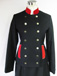 J 1 navy double breasted straight front jacket, red velvet trim, silver piping and buttons.jpg